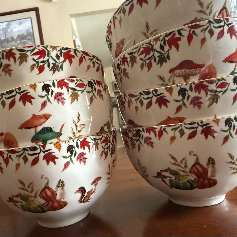 Anthropologie Autumn Fall Leaf mushroom bounty bowls.